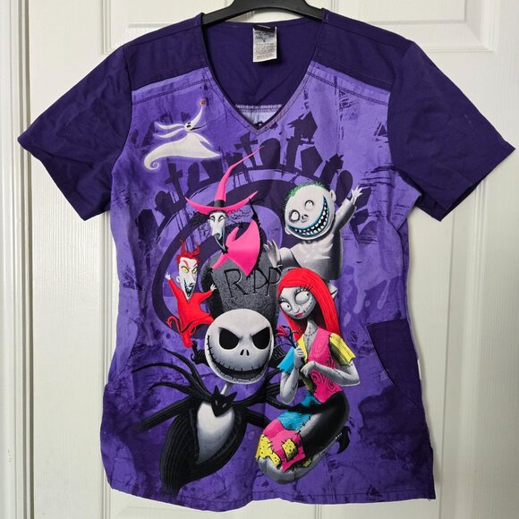 Disney The Nightmare Before Christmas Women's Scrub Top: 2 Designs Bundle Offer - Picture 6 of 9